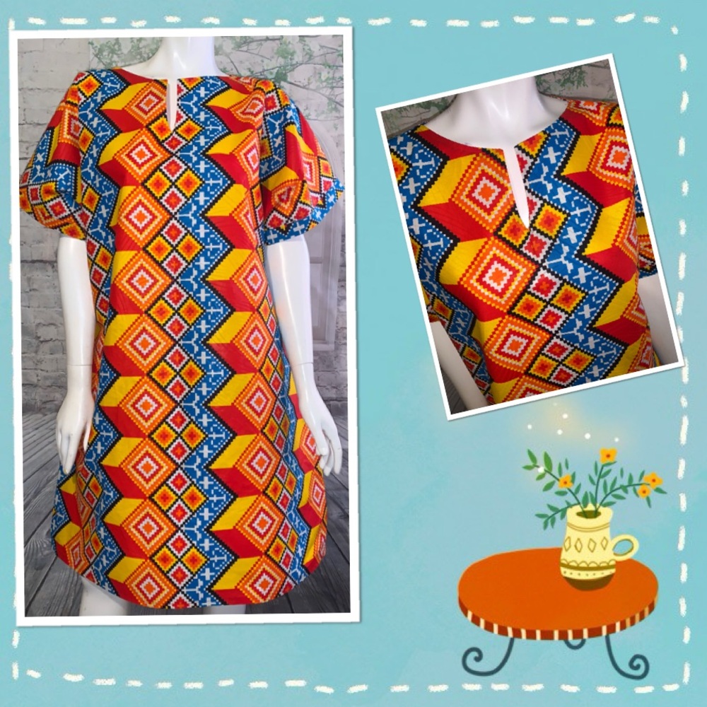 Kente Ankara print  dress  plus size 1x-3x unique  print with side pockets